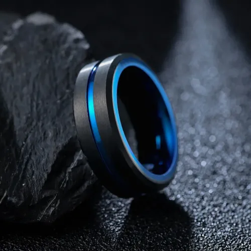 RTM1466 Blue Black Sandblasted Men's Tungsten Steel Ring Small Jewelry Piece