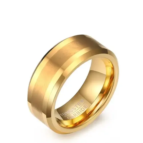 RTM6 8MM Brushed Tungsten Steel Ring Gold Electroplated Wedding Band Jewelry