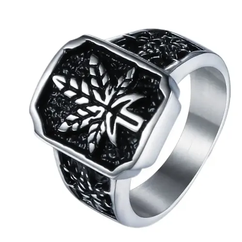 RTM629 Men's Maple Leaf Ring Hip Hop Titanium Steel Stainless Jewelry