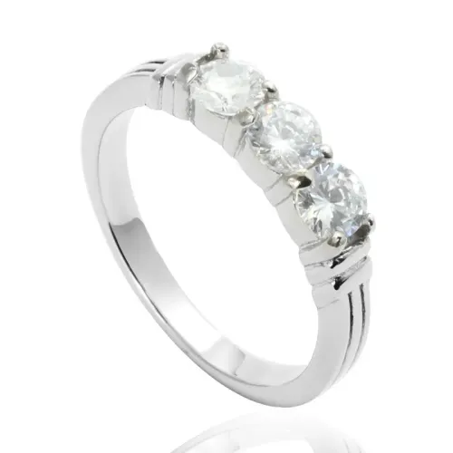RTM2071 Elegant Three Diamond Stainless Steel Wedding Ring with White Stone