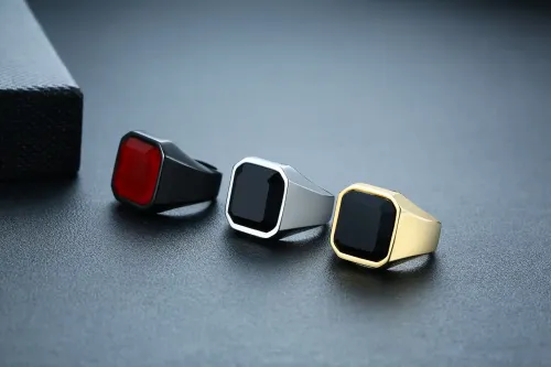 RTM194 Men's Stainless Steel Black Onyx Ring Sleek Steel Color Fashion Accessory