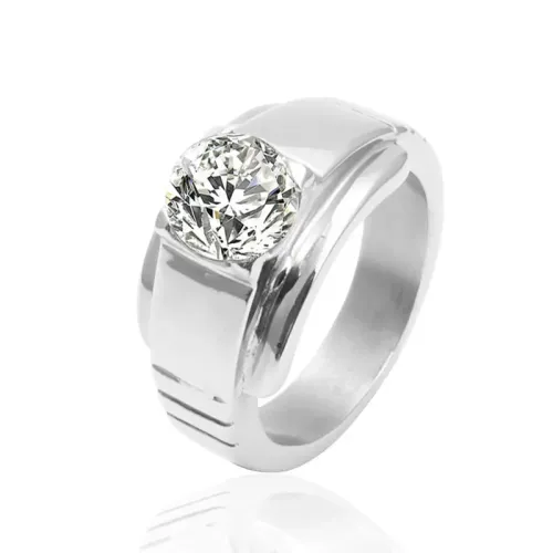 RTM2089 Love Memory Zircon Proposal Ring Stainless Steel Crystal Lover's Band