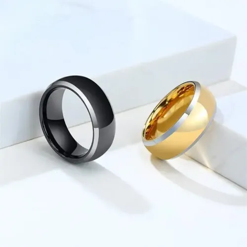 RTM164 Men's Gold Tungsten Steel Ring Durable Stylish Band