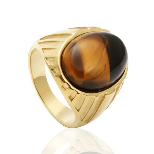 RTM2087 Elegant Tiger Eye Stone Ring in Stainless Steel Unique Men's Jewelry