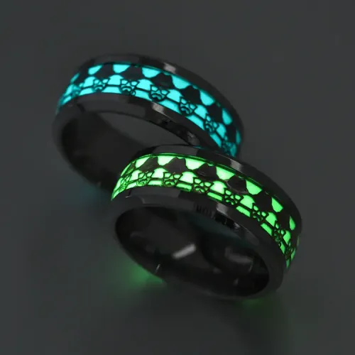 RTM2797 Luminous Old Man Head Ring Unique Fluorescent Stainless Steel Jewelry