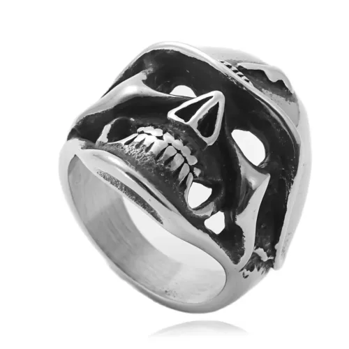 RTM1704 Stainless Steel Skull Ring Punk Style Men's Fashion Accessory