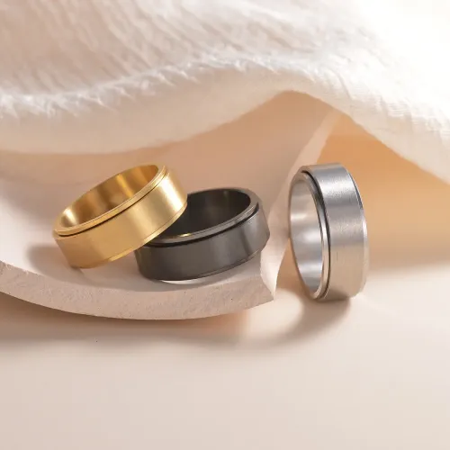 RTM1302 8mm Matte Stainless Steel Rotatable Men's Outdoor Ring Stress Relief Jewelry