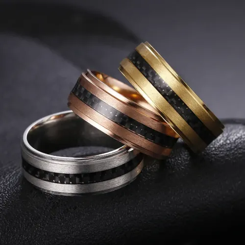 RTM1312 Carbon Fiber Stainless Steel Men's Ring Two-Step Design Debut Jewelry