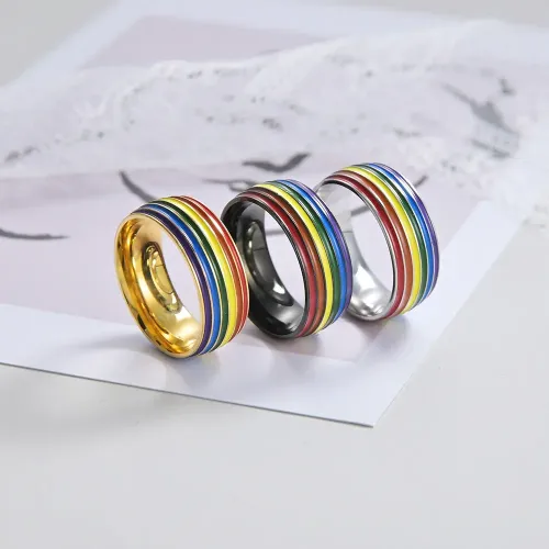 RTM1362 Multicolor Stainless Steel Men's Ring Rainbow Oil Drop Design Jewelry