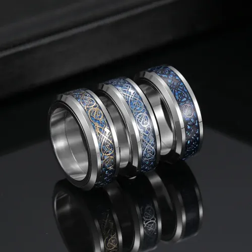 RTM1414 Mythical Dragon Pattern Stainless Steel Ring Rotating Decompression Jewelry