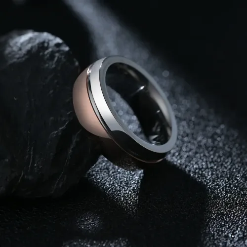 RTM1470 Two-Tone 8MM Men's Tungsten Steel Ring with Electroplated Rose Gold