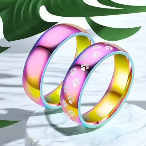 RTM1010 Couple's Stainless Steel Cat Claw & Little Feet Rings Unique Colorful Jewelry