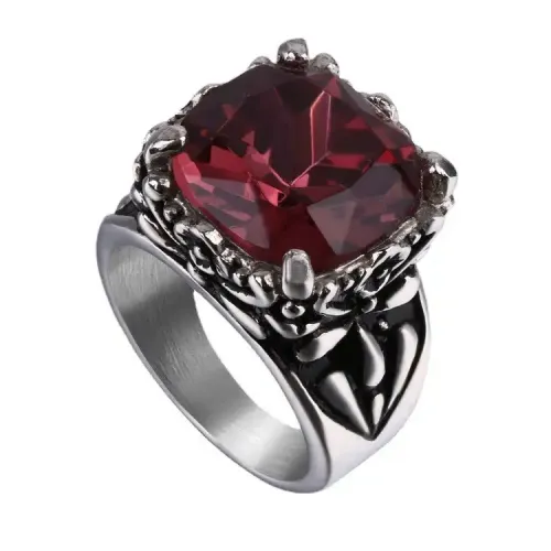 RTM289 Pink Gemstone Diamond Titanium Steel Ring Blackened Stainless Steel Unisex Jewelry