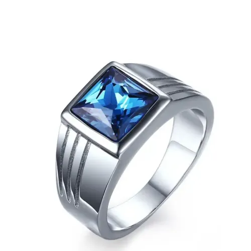 RTM30 Blue Diamond Men's Ring Stainless Steel in Sleek Steel Color Finish