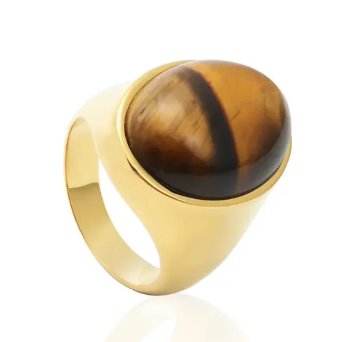 RTM2098 Large Tiger Eye Stone Ring Stainless Steel Jewelry for Men