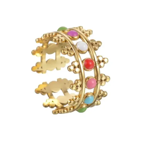 RTM2482 18K Gold Plated Geometric Open Ring Stainless Steel with Colorful Oil Drop Design