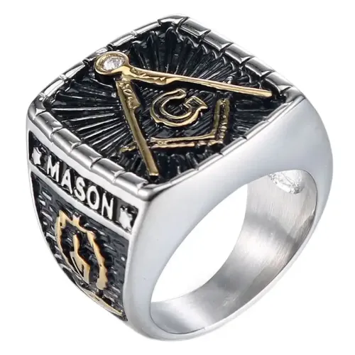 RTM601 Men's Diamond Masonic Ring Stainless Steel Freemason Jewelry