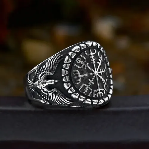 RTM2314 Viking Rune Double Raven Ring Durable Stainless Steel Norse Jewelry