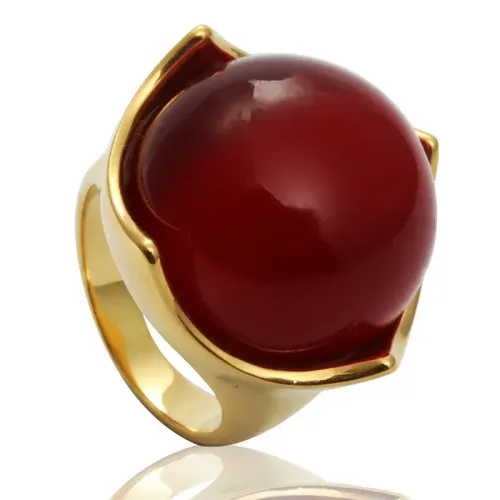 RTM2082 Elegant Ruby Red Crystal Ring Stainless Steel Jewelry for Men & Women