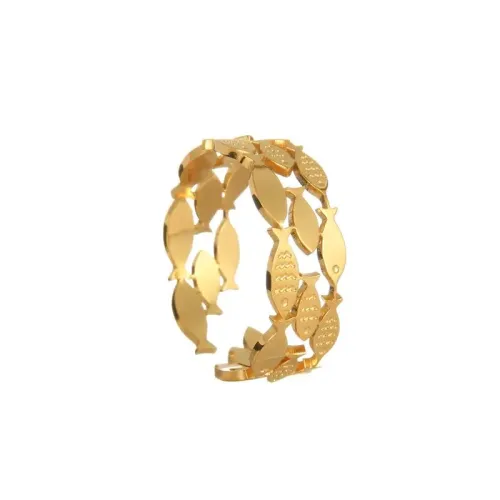 RTM2542 18K Gold Plated Stainless Steel Hollow Fish Ring Women's Adjustable Layered Design