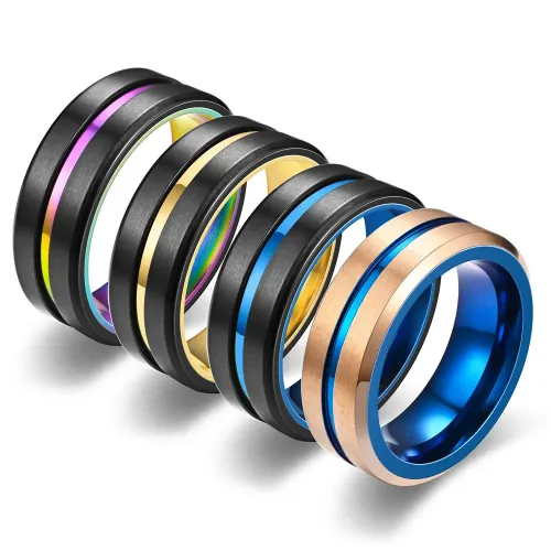 RTM2890 Two-Color Beveled Edge Men's Tail Ring Sleek Dual-Tone Jewelry Piece