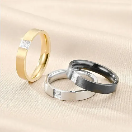 RTM825 Elegant Zircon Stainless Steel Couple Tail Rings Perfect Match Jewelry