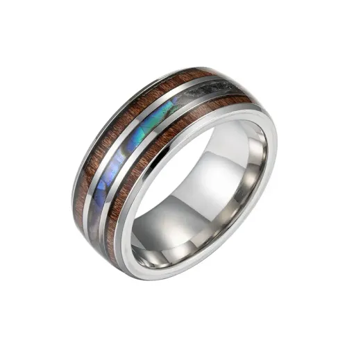 RTM1381 Elegant Acacia Wood Grain & Abalone Shell Stainless Steel Ring for Men