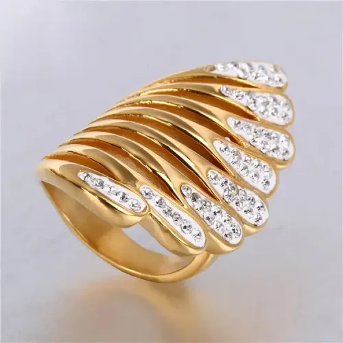 RTM226 Diamond Feather Ring Women's Titanium Steel Clay Cast Jewelry