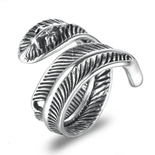 RTM2144 Chu Qiao Leaf Ring Punk Stainless Steel Feather Design Inspired by Zhao Liying