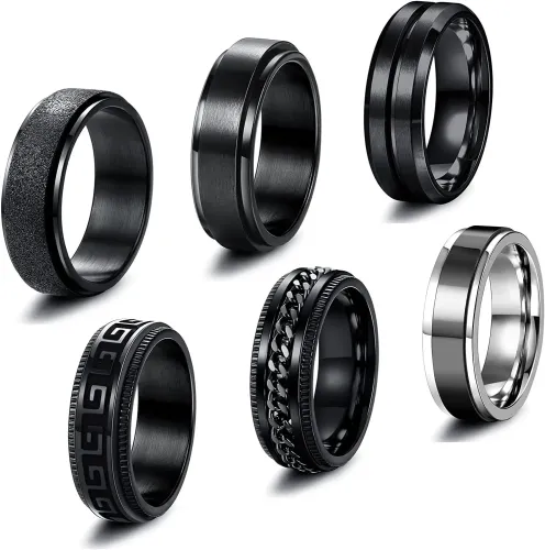 RTM1495 Men's Black Stainless Steel Rotating Ring Mystery Set for Stress Relief