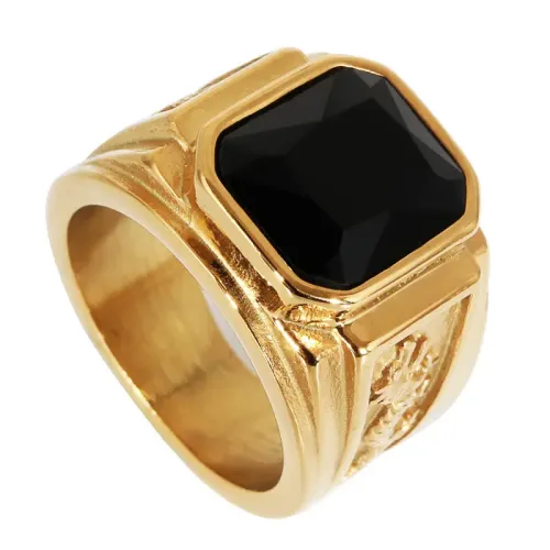RTM2114 Stainless Steel Women's Double Dragon Ring Punk Engraved with Square Stone