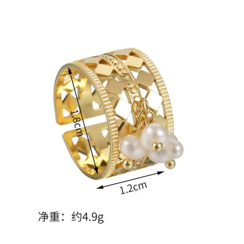 RTM2460 Geometric Hollow Pearl Open Ring Chic Stainless Steel Fashion
