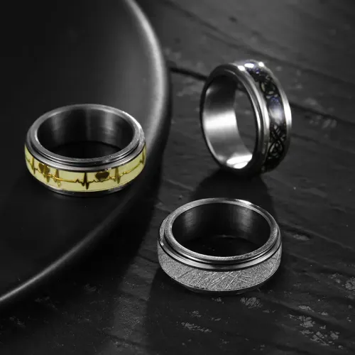 RTM1358 8MM Men's Stainless Steel Rotatable Ring Luminous Decompression Jewelry