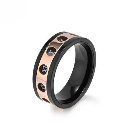 RTM1107 Two-Tone Stainless Steel Men's Ring with Hollow Roman Numerals Stress Relief Design