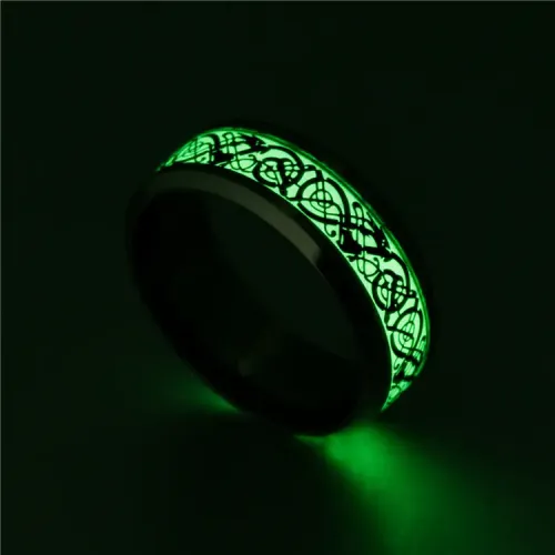 RTM2783 New Luminous Fluorescent Dragon Pattern Ring Sleek Straight Band Design
