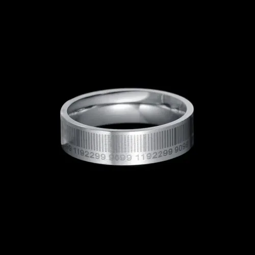 RTM2594 Men's Punk Stainless Steel Open Joint Tail Ring with Barcode Number Design