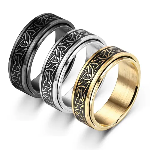 RTM2855 Corroded Oil Finish Viking Text Rotatable Ring Unique Couple Jewelry
