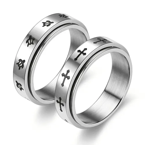 RTM772 Double Layer Rotating Stainless Steel Ring Stylish Couple Accessory