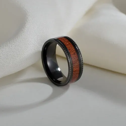 RTM1321 Black Plated Acacia Wood Stainless Steel Men's Ring Natural US Size Jewelry