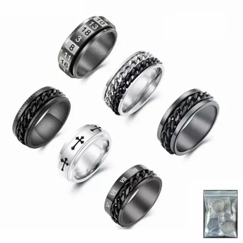 RTM1490 6-Piece Stainless Steel Chain Ring Rotating Decompression Jewelry