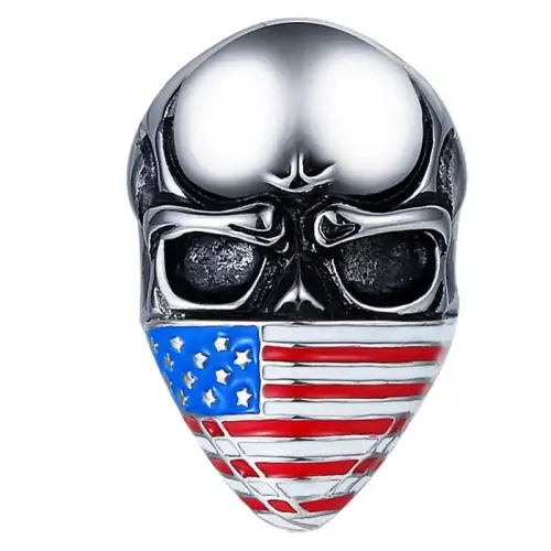 RTM665 American Flag Skull Ring Men's Titanium Steel Patriotic Jewelry