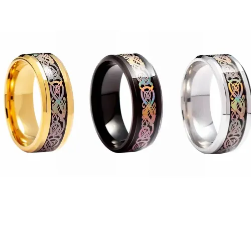RTM1270 Colorful Dragon Pattern Ring Non-Fading Stainless Steel Men's Jewelry,US Size