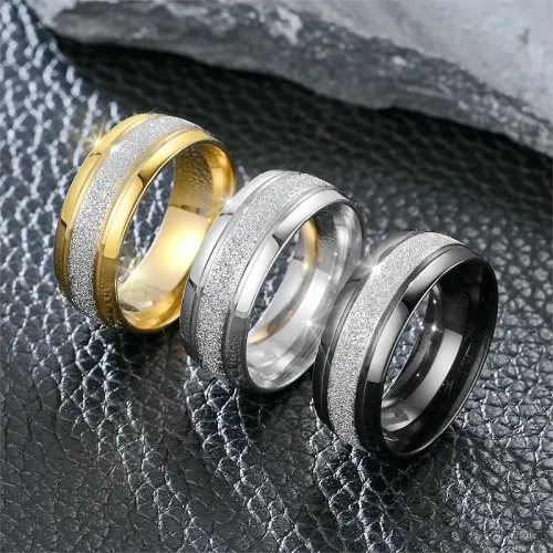 RTM762 Two-Tone Frosted Stainless Steel Plain Ring for Men Elegant Couple Bands