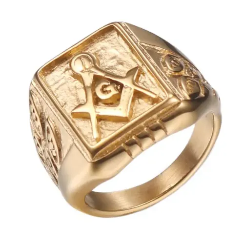 RTM554 Gold Titanium Masonic Ring AG Men's Religious Steel Jewelry