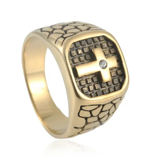 RTM1603 Cross-Shaped Stainless Steel Square Ring Stylish Men's Fashion Accessory