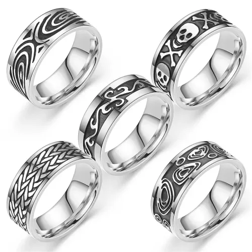RTM846 Engraved Stainless Steel Rings for Men Sleek Oiled Finish