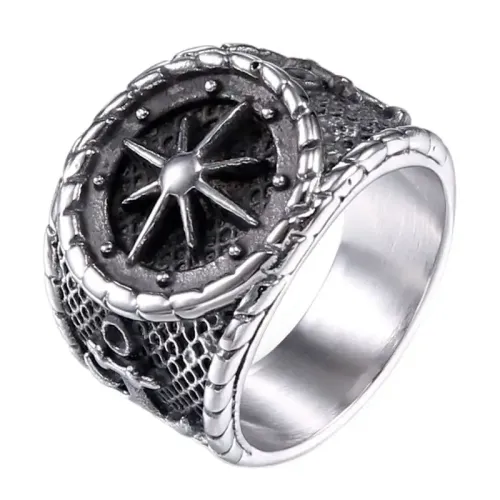 RTM592 Men's Titanium Steel Ring compass Durable Nautical Jewelry