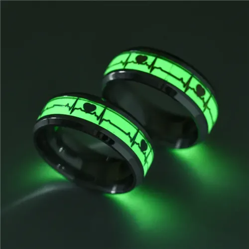 RTM2732 Glow-in-the-Dark Heartbeat Ring Unique ECG Electrocardiogram Jewelry