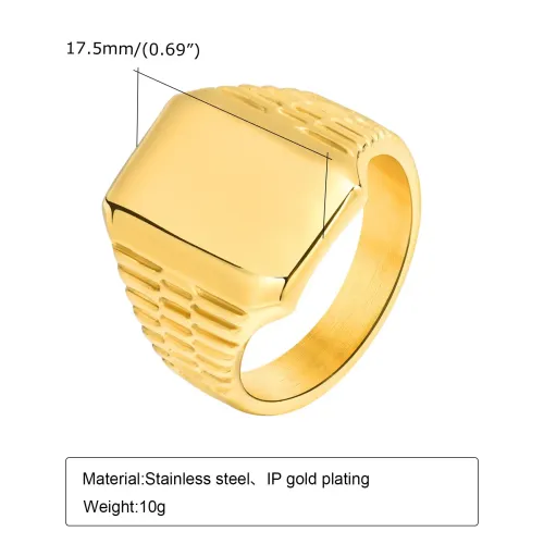 RTM63 Men's Square Ring with Inner Sand Finish Stainless Steel Fashion Jewelry