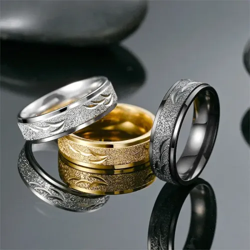RTM725 Durable Non-Fading Matte Engraved Stainless Steel Couple Rings Eternal Jewelry